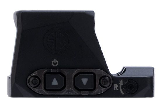 This low-profile red dot features easy to actuate buttons.